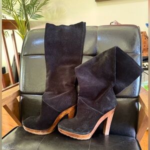 Michael Kors- Daria Wooden Heel Knee High Suede Boots. 
Size 6.5